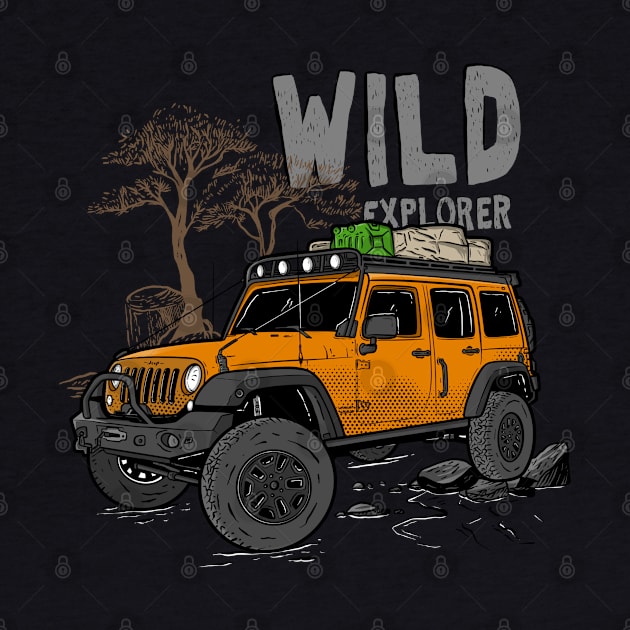 Wild Explorer Jeep - Adventure Orange Jeep Wild Explore for Outdoor enthusiasts by 4x4 Sketch